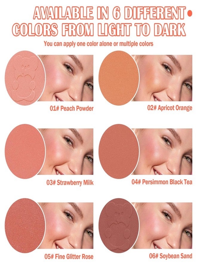 JunKuJk 6 Color Shimmer Silky Matte Blush & Contour Highlighter Set With Makeup Brush - Image 3